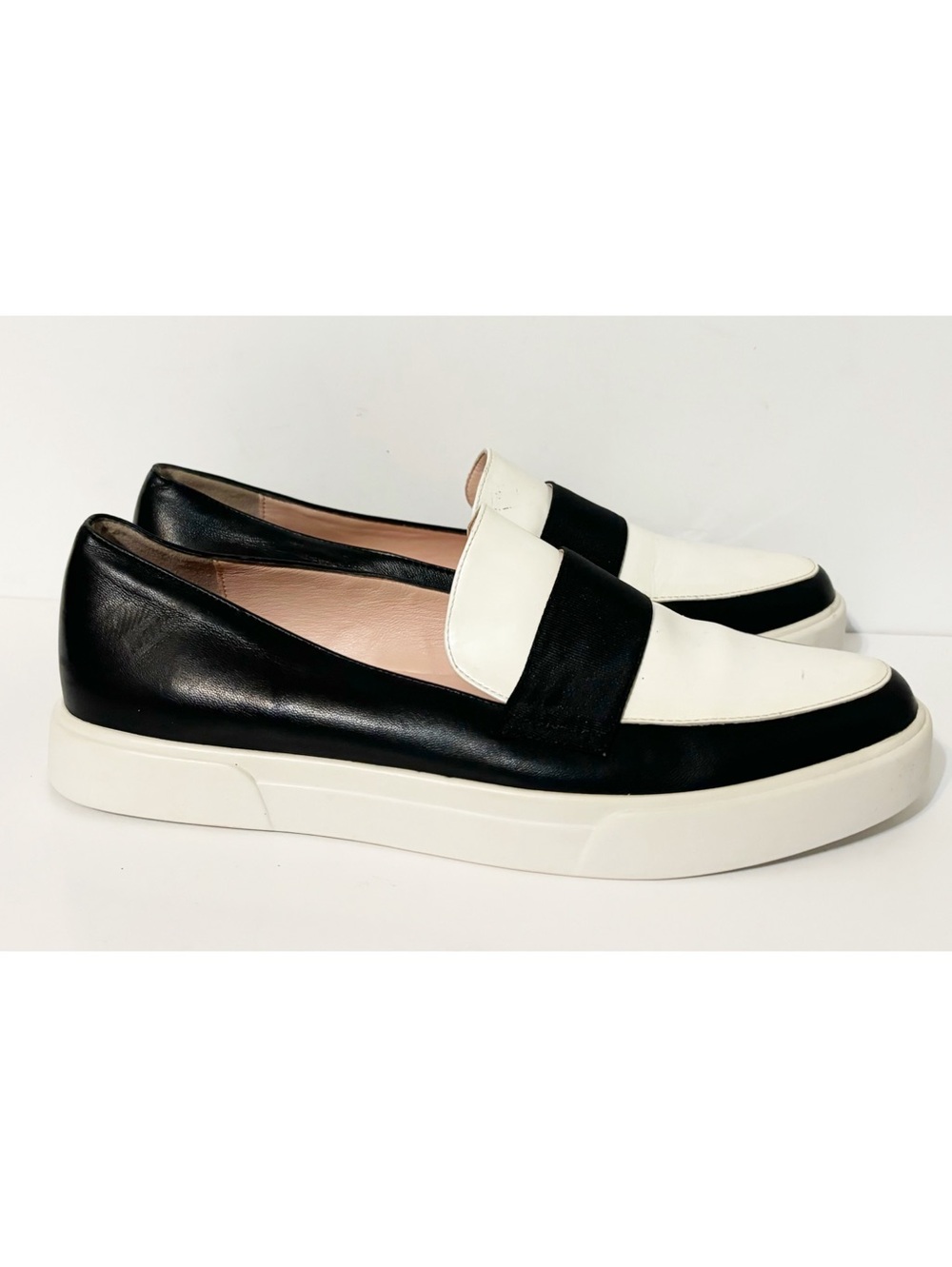 Kate Spade Leather Colorblock Loafers Womens Sz 8M, Black & White
